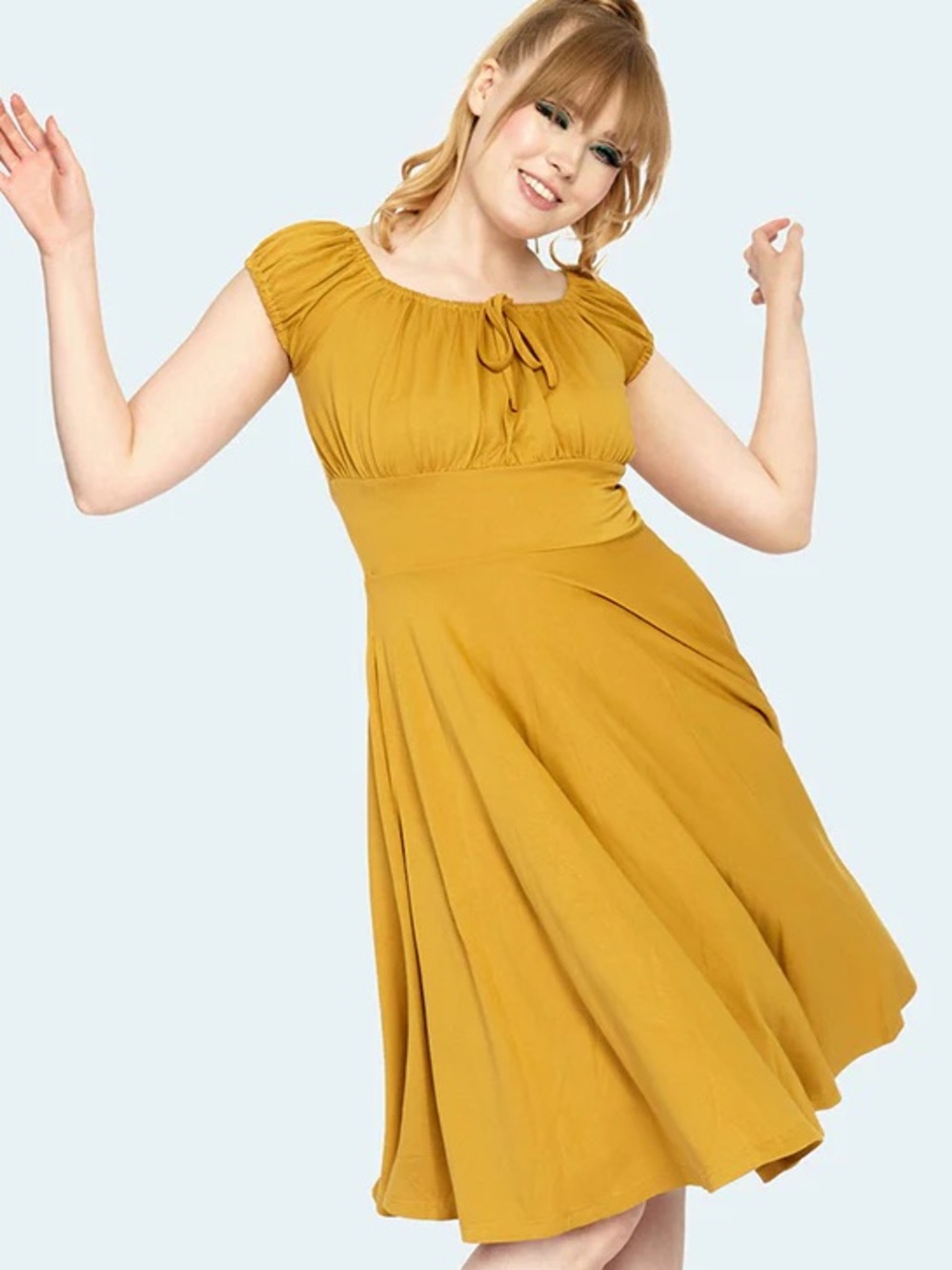 Voodoo Vixen Mustard Off-Shoulder Midi Dress